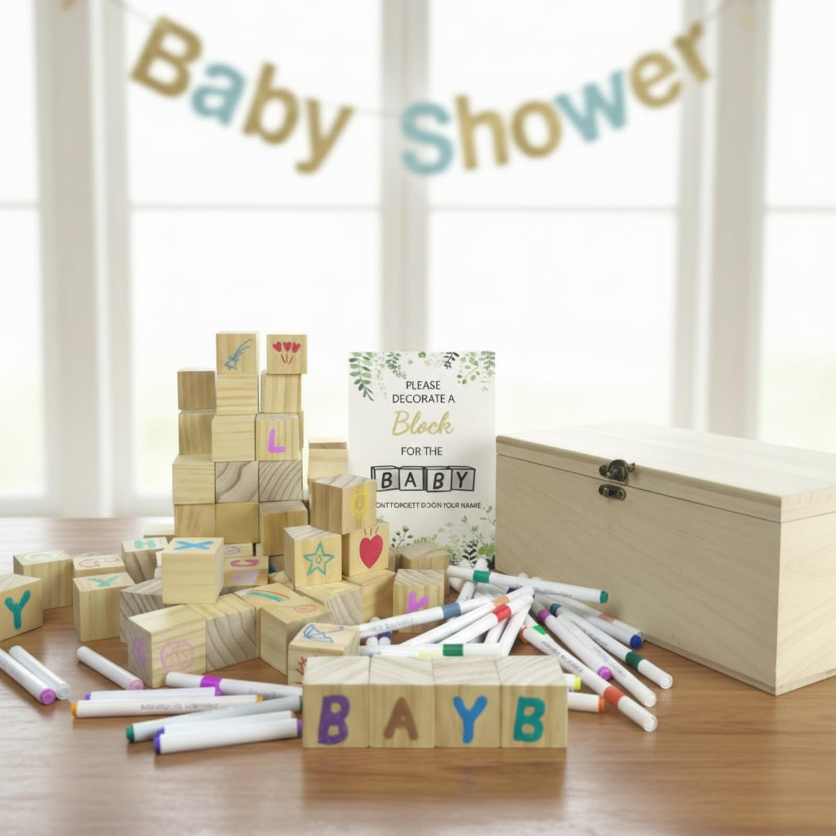98 Pcs Baby Shower Games Sign Kit, Wooden Blocks to Decorate