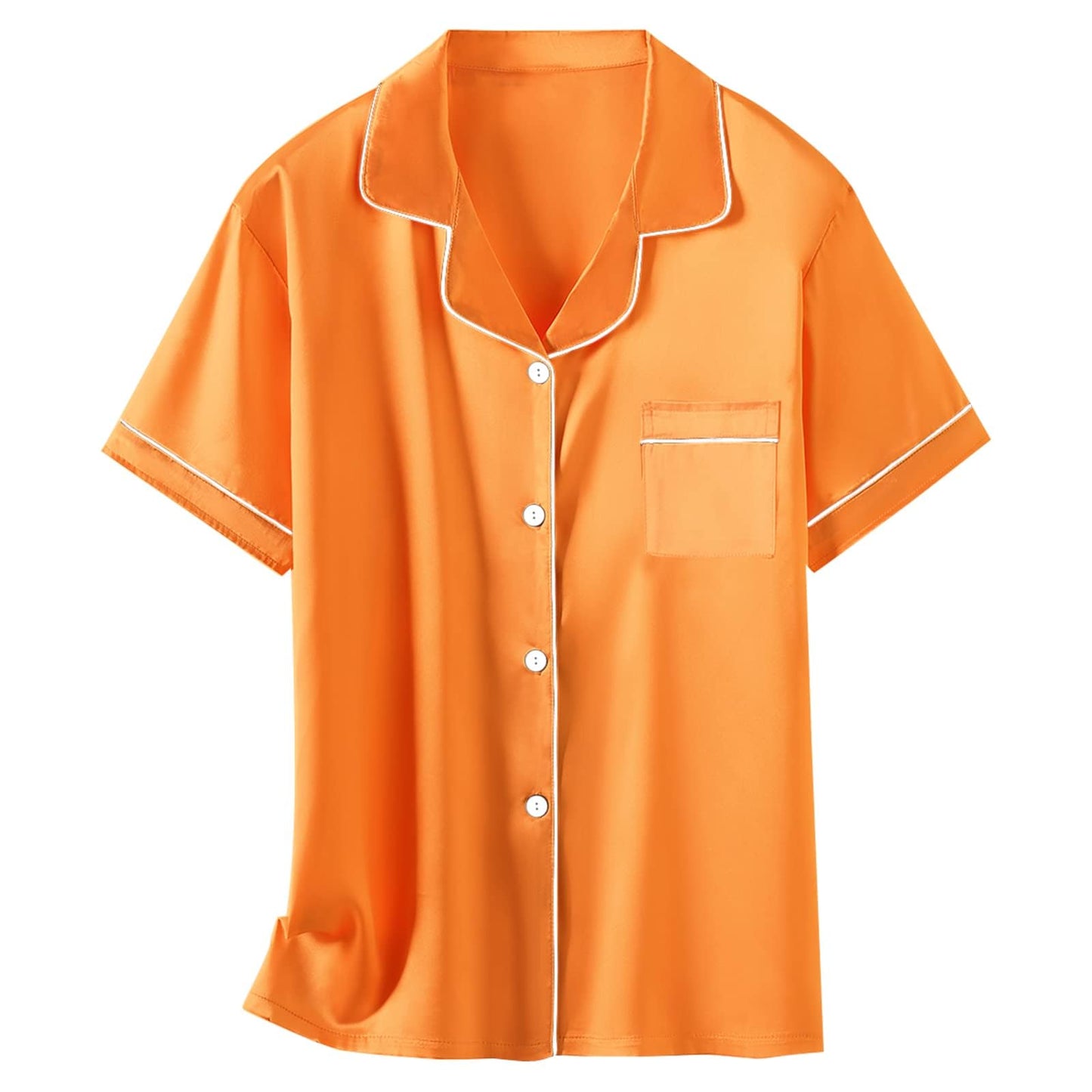 Satin Halloween Pajamas for Girls, 2 Pcs Sleepwear Short Sleeve Silk Summer Pajama Set, Orange, 13-14 Years