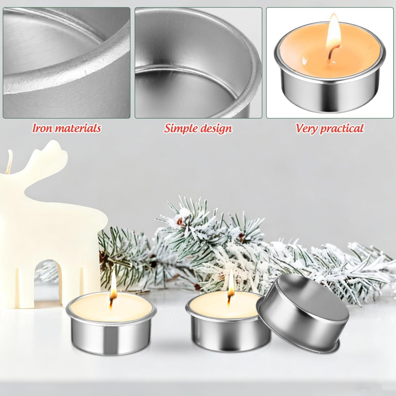 BESTOYARD 20Pcs Empty Steel Tea Light Christmas Candle Cups, 2 Inches Reusable DIY Metal Tins, Oversized for Extended Burn Time Scented Candle Making, Wedding, Party, Home Decoration