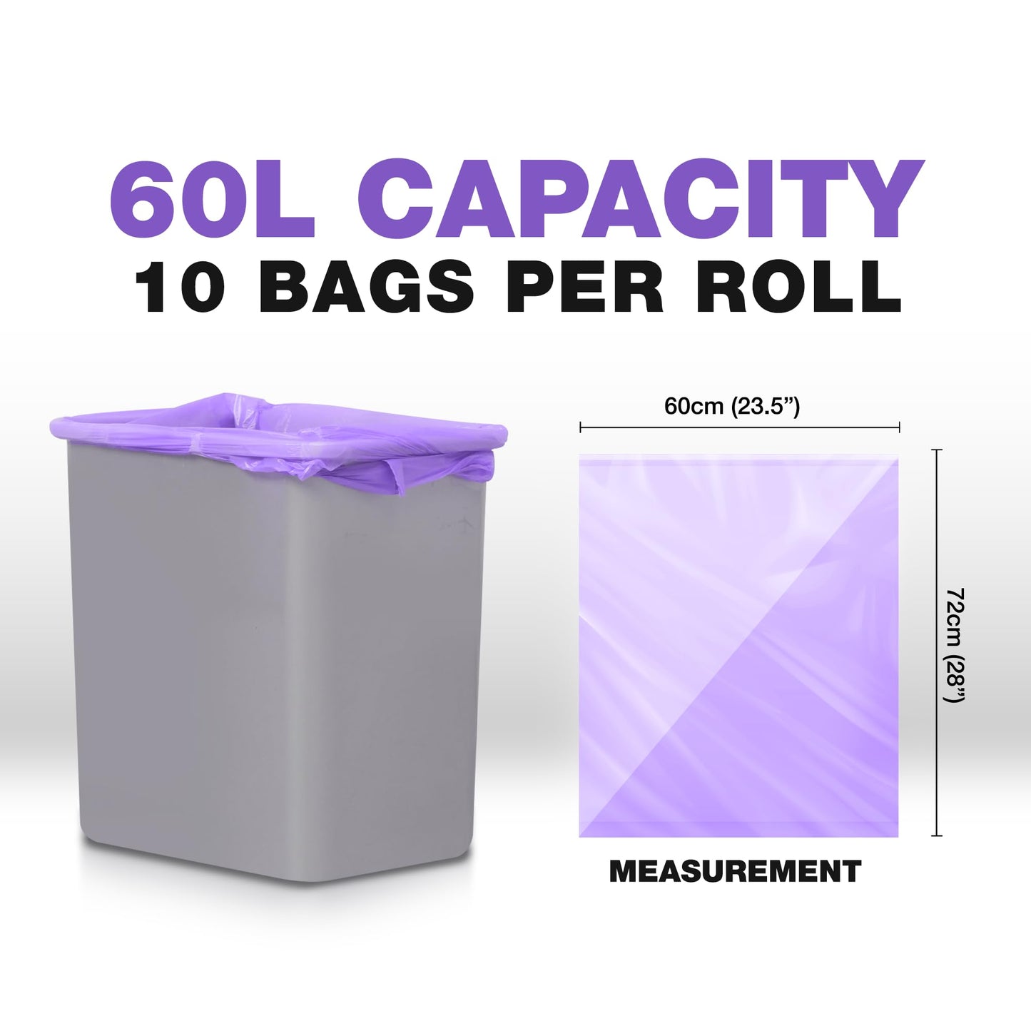 60L Lavender Scented Bin Bags, Waste Bags, Set 3 Rolls Counts 30 bags, Bin Liners with Drawstrings Trash Bags for Kitchen, Office, and Bathroom Bin Liners