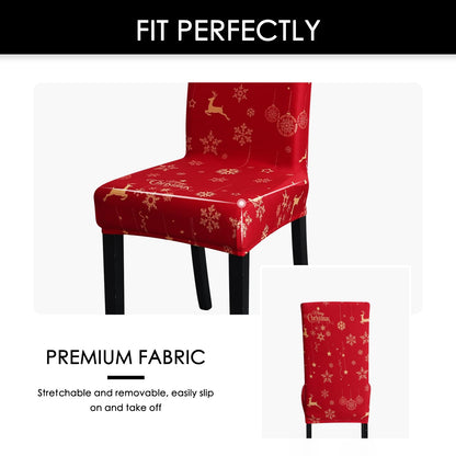 FORCHEER Christmas Dining Room Chair Covers Set of 4 Stretch Christmas 4 Pieces Kitchen Chair Slipcovers Protector Spandex Washable Parsons Chair Cover Christmas Decor