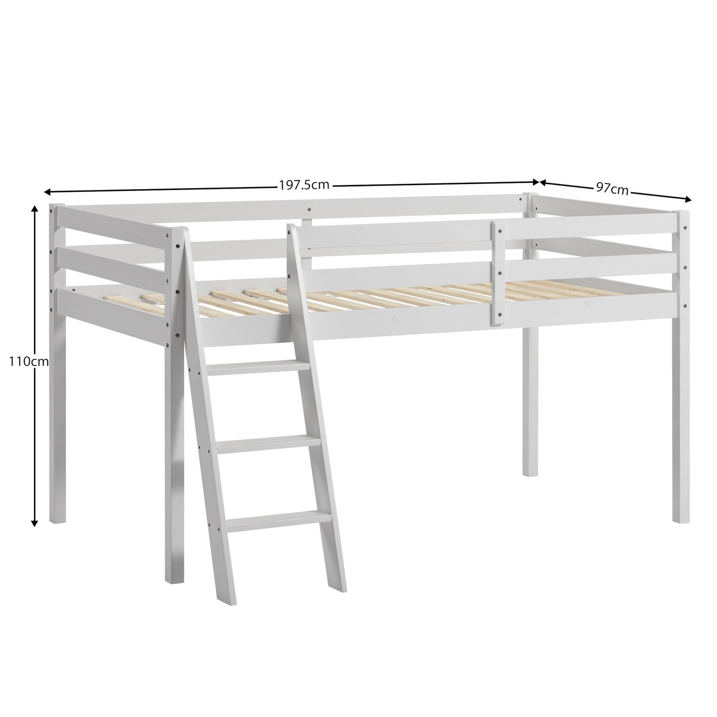 Vida Designs Sydney High Sleeper Cabin Bunk Bed With Ladder, Solid Pine Wood Frame, Kids Children, Single 3 Foot, White
