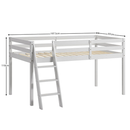 Vida Designs Sydney High Sleeper Cabin Bunk Bed With Ladder, Solid Pine Wood Frame, Kids Children, Single 3 Foot, White