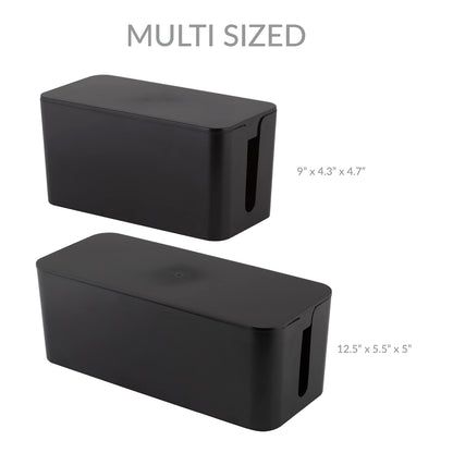Simplify 2 Pack Cable Organizer Box | Multi-sized | Hidden Storage with Lid | Chargers & Wires | Computer & TV Cords | Black