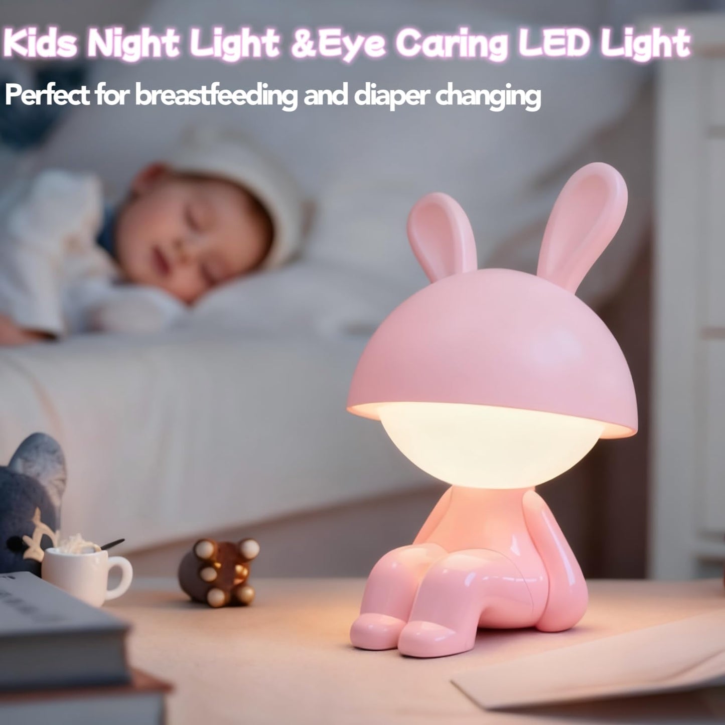 ShonlPin Night Lights for Kids,Rechargeable Table Light,Touch Bedside Lamps,Cordless Dimmable Warm White Light,Baby Nursery,Breastfeeding,Sleep Aid,Bunny Cute Decor Gifts for Newborn Toddler Boy Girls