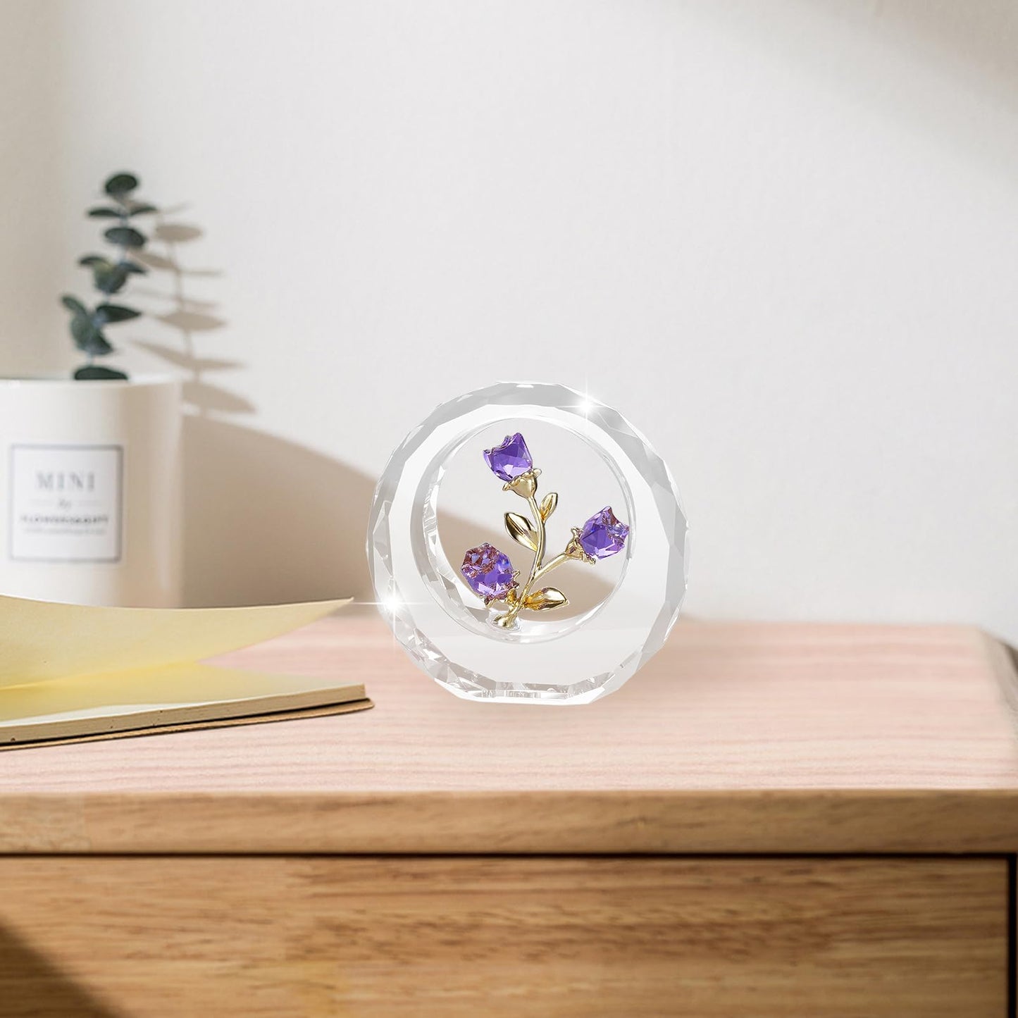 RONG KRISTO Purple Crystal Rose Ornament Glass Rose Flower with Stems Romantic Flowers Gifts for Women with Gift-Box
