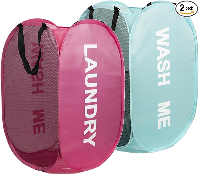 2pcs Pop Up Mesh Laundry Hamper Room Collapsible Storage Bin Lightweight Basket