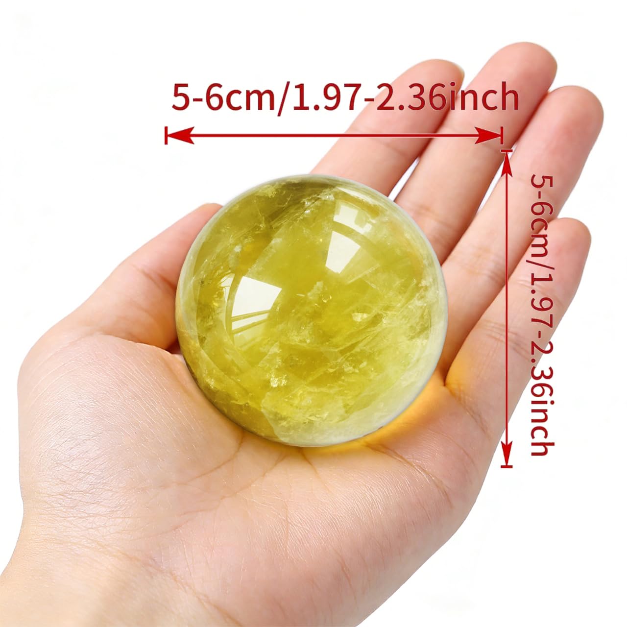 AierCrystal Natural Stone Crystal Sphere Feng Shui Home Decoration Ball Positive Energy Scrying Orb for Meditation Tool for Spiritual Space Purification Globe Diameter 5-6cm Citrine Sphere