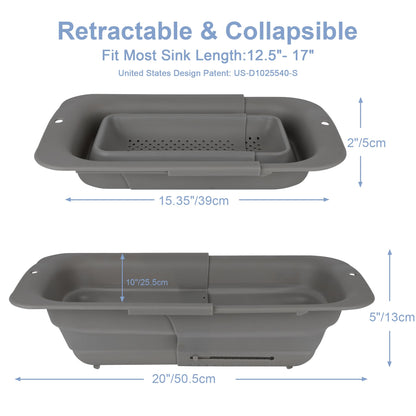 ROTTOGOON 7Qt Collapsible Colander Strainer, Expandable Over the Sink Colander, Adjustable Silicone Kitchen Sink Strainer, Foldable Large Colanders Basket to Wash Vegetable, Fruit, 15" to 19.8"