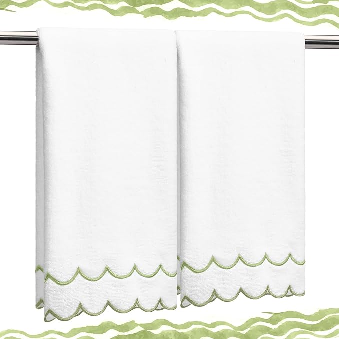 2 Pcs Scalloped Hand Towels 100% Cotton Fingertip Towels