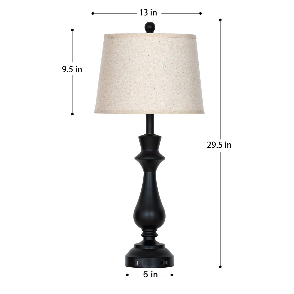 luxeflow Modern Black Table Lamp for Living Room,30" Tall Bedside Lamp with USB Charging Port,3-Way Dimmable Touch Nightstand Lamp for Bedroom Desk Side Table Office,Black-1P