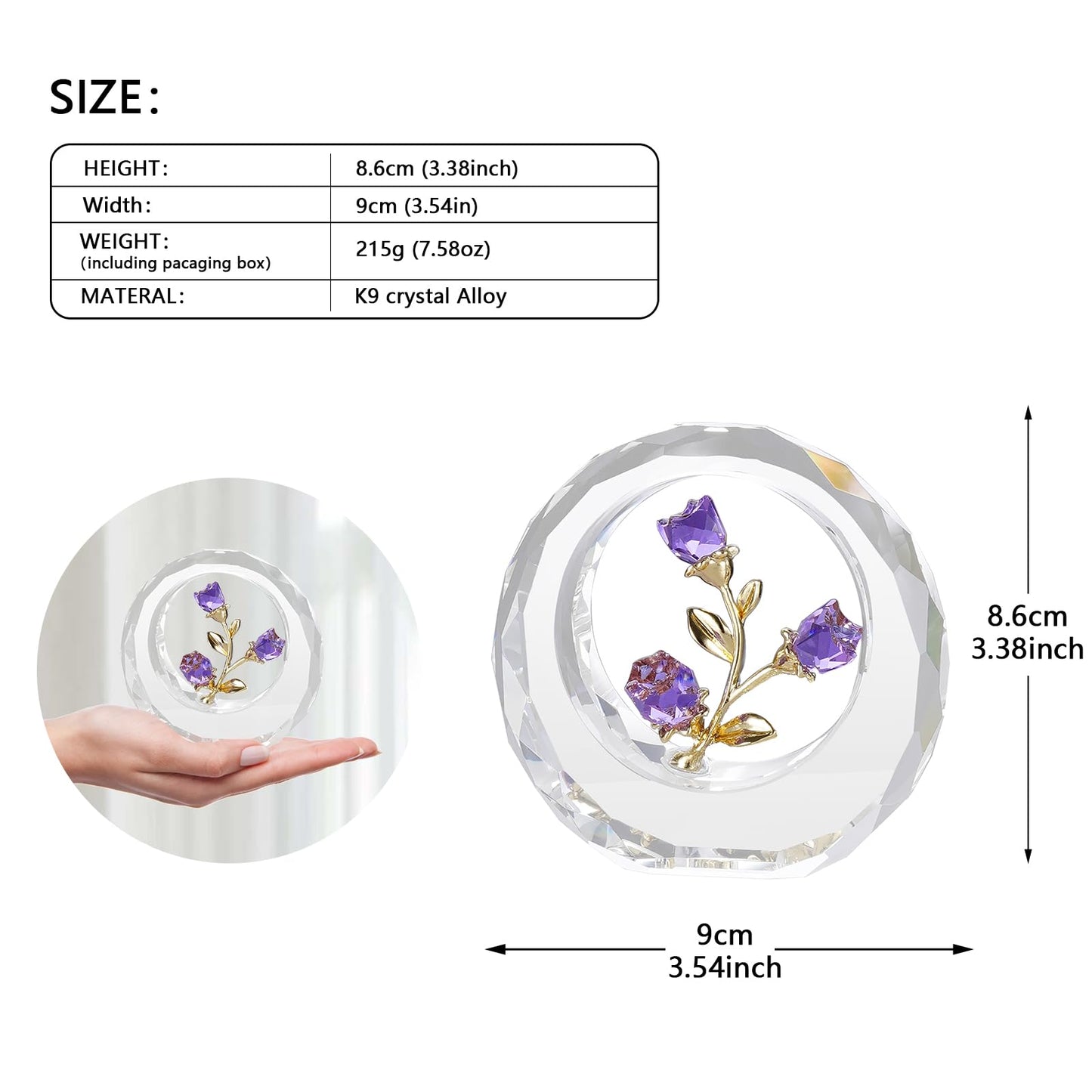 RONG KRISTO Purple Crystal Rose Ornament Glass Rose Flower with Stems Romantic Flowers Gifts for Women with Gift-Box