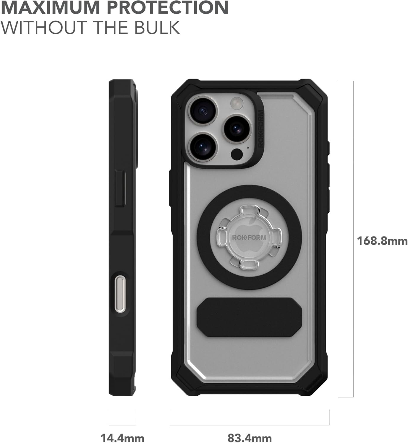 Rokform Rugged Case Compatible with iPhone 16 Pro Max, Magnetic Cover (Black)