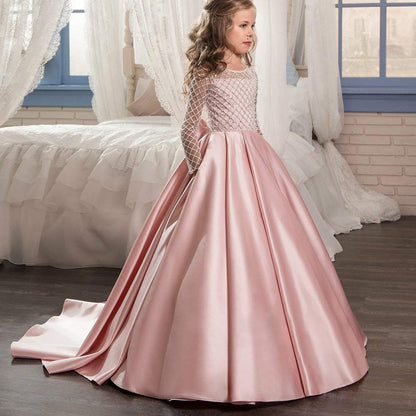 Christmas Flower Girl Dress Floor Length Button Draped Tulle Ball Gowns for Kids (12, Pink)