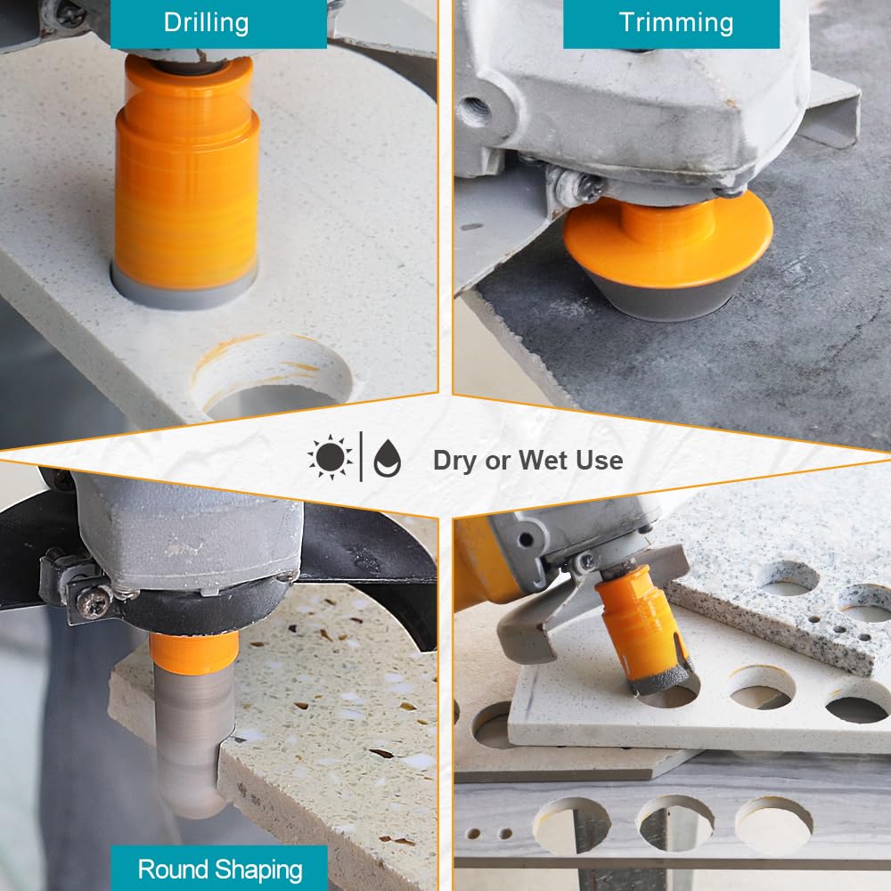 EXFEIN Tile Hole Saw Kit 15pcs - Diamond Core Drill Bits(1/4"-5") + 2pcs 4.5" Tile Blades + SDS Adapter for Ceramic Porcelain Marble
