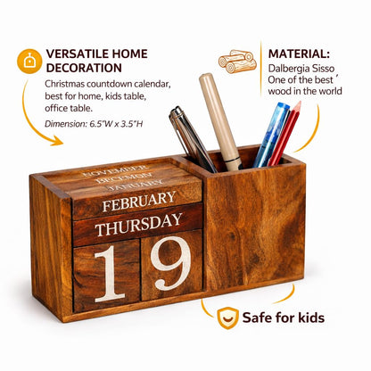 Wooden Perpetual Block Calendar for Desk – Month & Date Wooden Display Blocks for Office, Classroom, Teachers, Students, Rustic Farmhouse Office Desk Decor