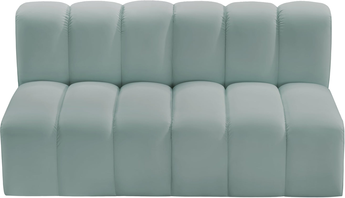 Meridian Furniture 101Mint-S2A Arc Collection Modern | Contemporary Modular Sofa with Soft Mint Green Vegan Leather, Deep Channel Tufting, Modular, 60" W x 31" D x 30" H, Mint