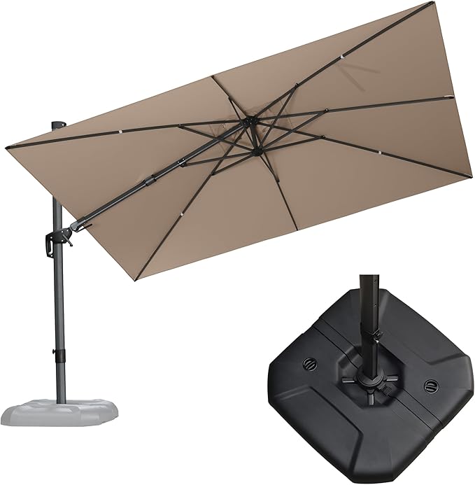 PURPLE LEAF 11.5' X 8.2' Tilting Patio Umbrella with Base Outdoor Cantilever Swivel Rectangle Umbrella Aluminum Offset Umbrella with 360-degree Rotation for Garden Deck Pool Patio Beige