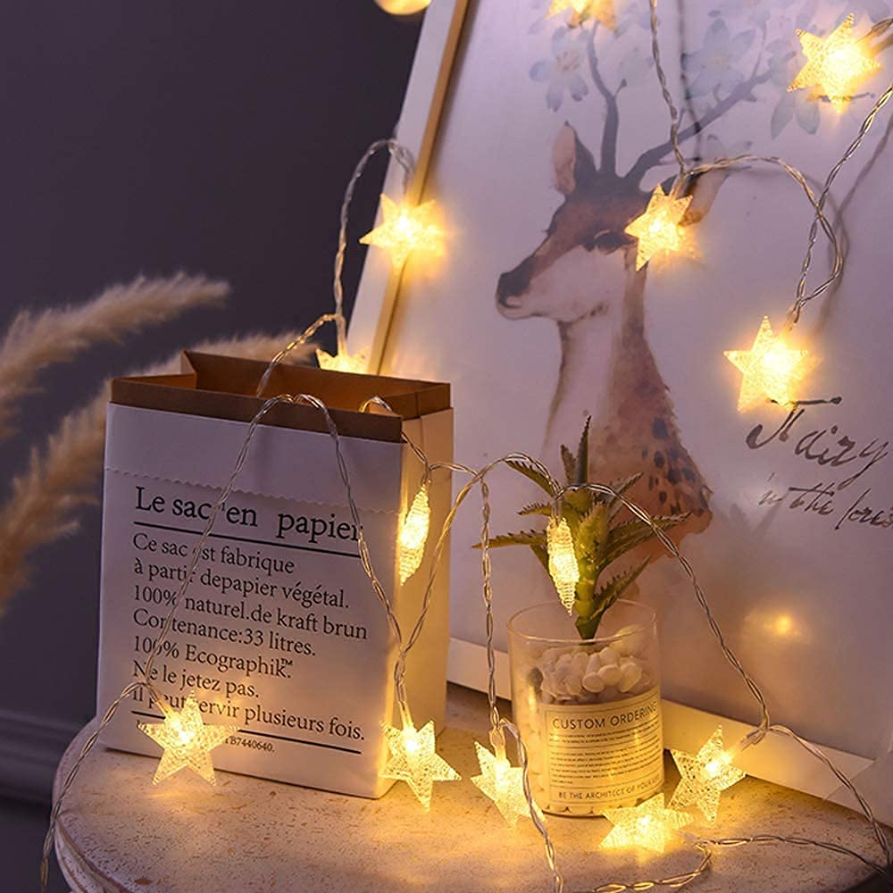 ANJAYLIA Star Lights 100 LED 32 FT Battery Operated String Lights Battery Power Star Fairy Lights for Bedroom Indoor & Outdoor, Party, Ramadan, Christmas Decorations Warm White