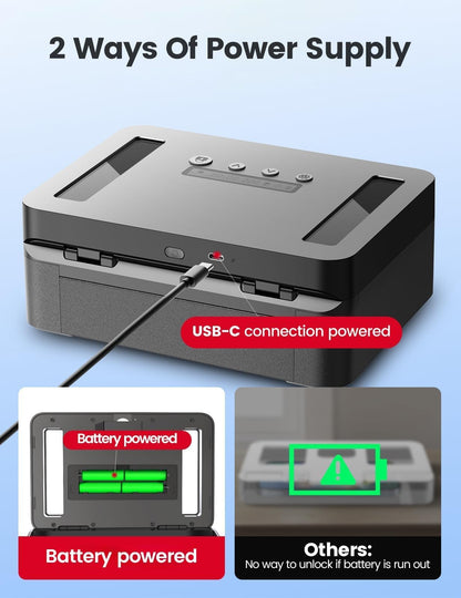 Vaydeer Metal Time Lock Box, Phone Lock Box with Timer, Timed Locking Safe, Self-Control Container with USB C Charge,Child Lock, Audio Prompt, Time Release Storage Locker for Phone/Medicine