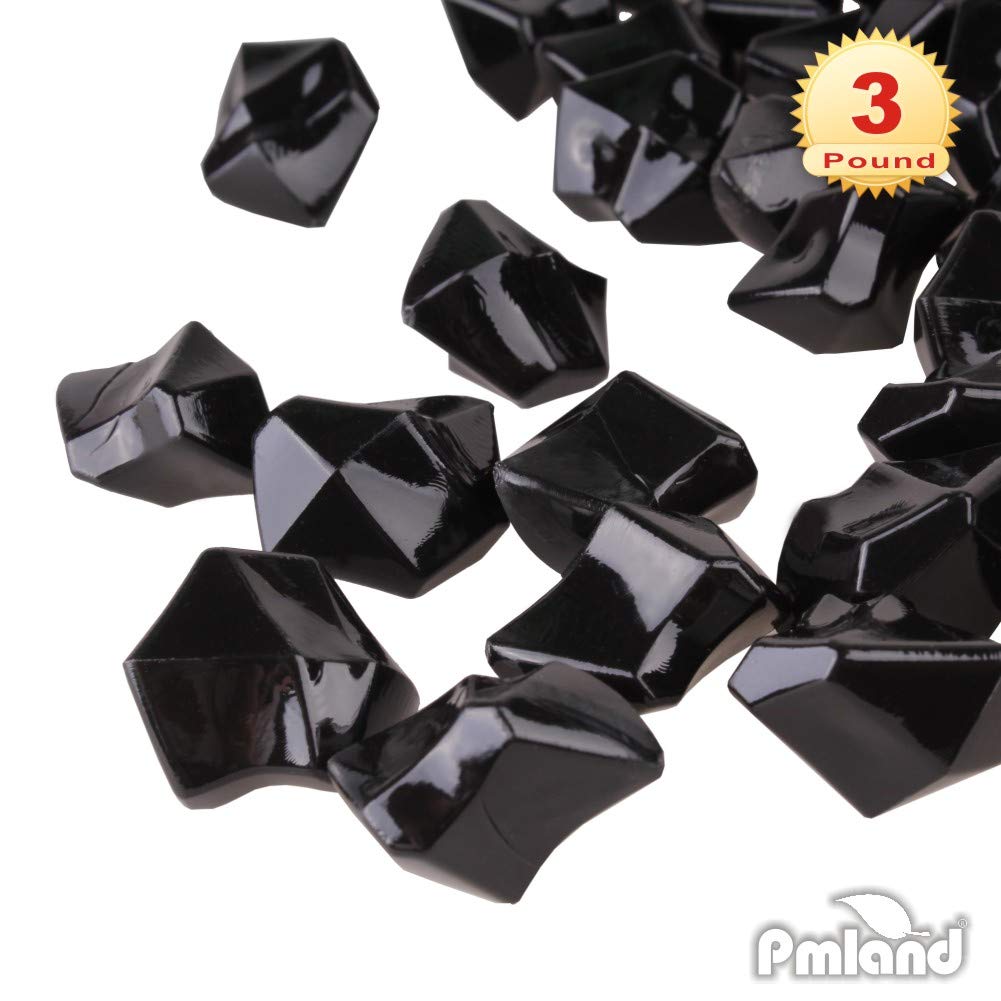 PMLAND 3Lbs Black Acrylic Ice Rocks – Bulk 550 Pieces Crushed Clear Fake Ice Gems for Vase Filler, Wedding Centerpieces, Table Scatter, DIY Crafts & Aquarium Décor