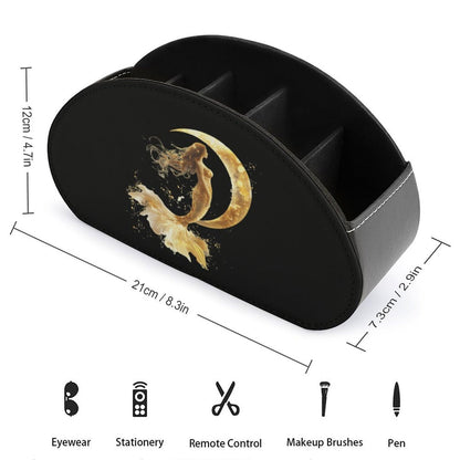 Golden Color Mermaid Moon Remote Control Holder with 5 Compartments Caddy Desktop Organizer for Home Office