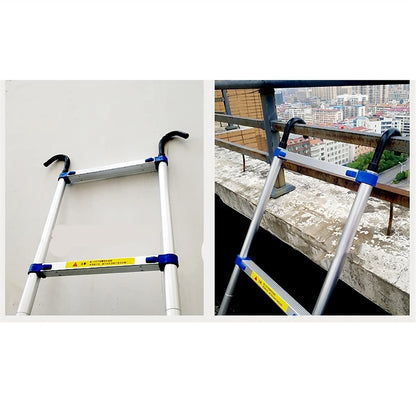 Household Daily or Emergency Use Portable Extendable Step Ladders2M-8M Telescoping Ladder Aluminum Extension Ladder & Loft Roof Hook Kit Telescopic Ladder Foldable Capaci