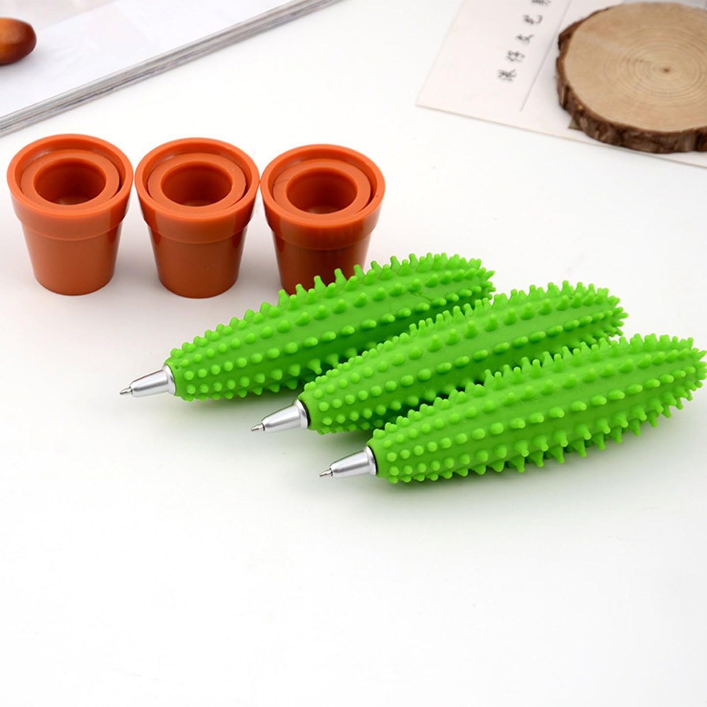 Senroce 3 Pack Cactus Pens, Realistic Plant Pen Artificial Succulent Pot Pens with Cute Novelty Desk Decor And Fun Office Supplies Blue Ink for Coworkers, Friends, Plant Lovers