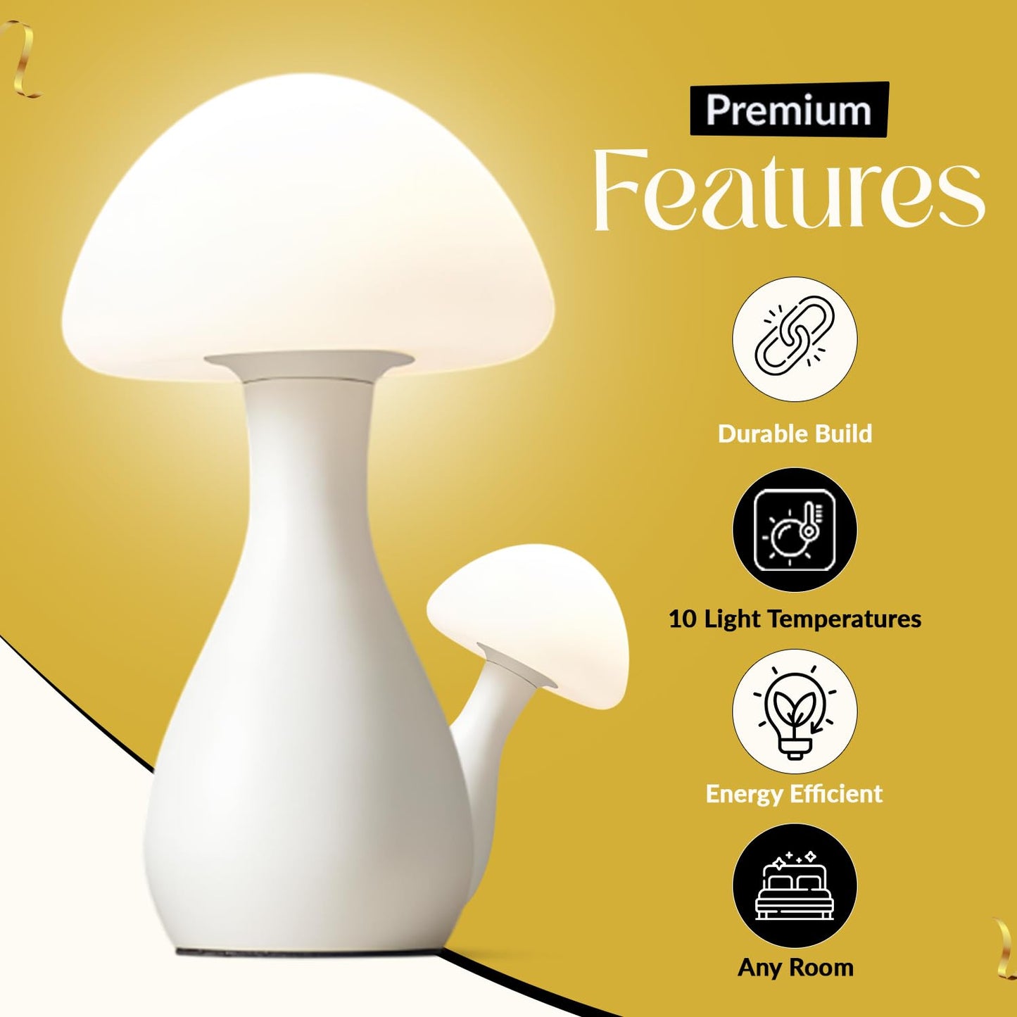 HARMONTE Mushroom Table Lamp - Stylish and Durable Night Light, Modern Nightstand Table Lamp with 10 Adjustable Light Temperatures, Bedside Lamp for Unique, Aesthetic Home Decor