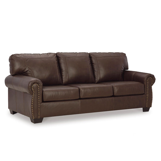 Signature Design by Ashley Colleton Classic Leather Match Sofa with Nailheads, Dark Brown