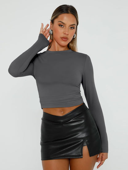 AUTOMET Womens Long Sleeve Shirts Basic Compression Going Out Crop Tops Fall Fashion Y2K Clothes 2025