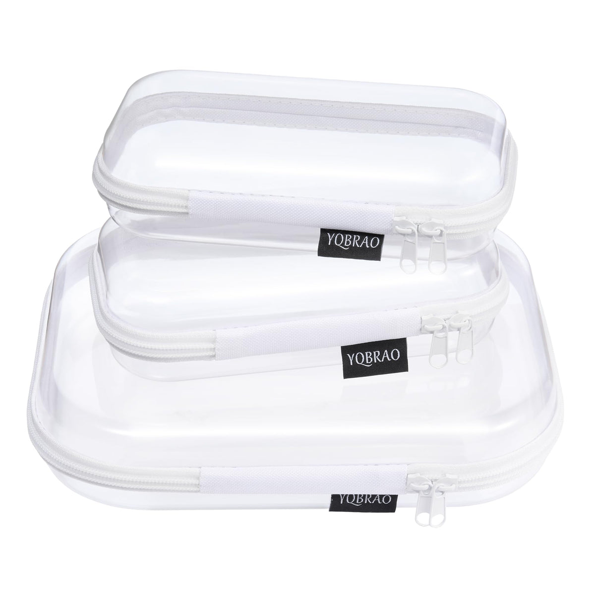 YQBRAO 3 Pack Clear Hard Shell Zipper Case,Rigid Protection Diaper Bag Organizer Pouches, TSA Approved Toiletry Bag with YKK Zippers for Cosmetics, Toys & Electronics