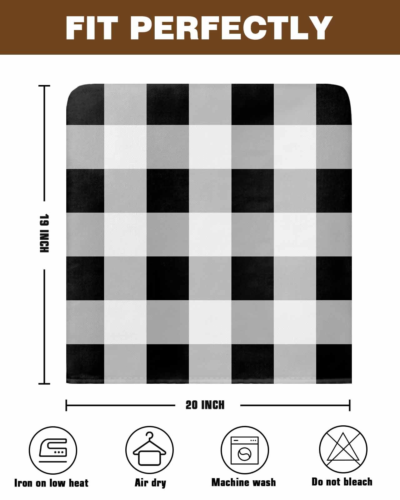 Black White Buffalo Check Chair Back Covers Set of 4, Farmhouse Plaid Washable Removable Chair Covers for Dining Room, Modern Geometric Decorative Dining Chair Slipcover for Home Hotel Party Wedding