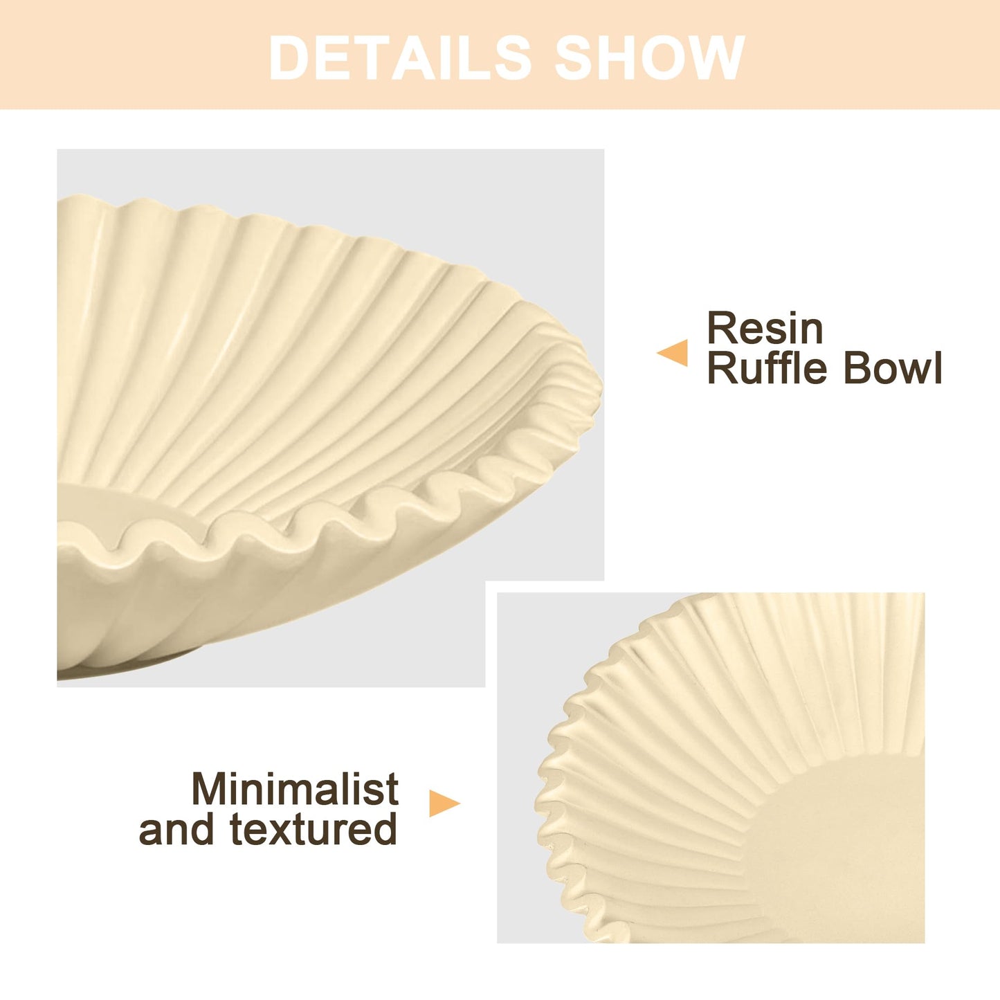 OGANGART Brown Decorative Bowls for Home - Stylish Flat Purse Bowls - Round Foyer Key Bowl - Handmade Resin Scalloped Ruffle Bowl for Display Centerpiece