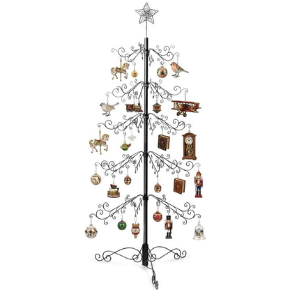 HOHIYA 6.5 Ft Wrought Iron Christmas Tree Alternative 174 Hooks Metal Ornament Display Stand Large Heavy Duty Holiday Decoration Holder for Christmas Halloween Wedding Home Decor Black
