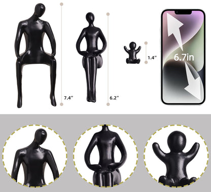 Quoowiit Black Bookshelf Decor Family Sculpture, Abstract Art Ornament Coffee Table Decor, Modern Aesthetic Family Figurine Decoration for Home Office Shelf Table Desk Living Room Set of 3