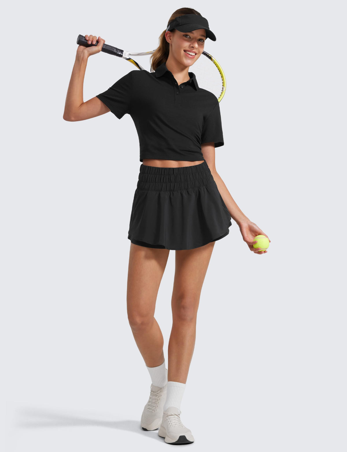 CRZ YOGA Athletic Shorts for Women High Waisted Flowy Ruffle Skirt Overlay for Workout Running Tennis with Zip Pocket Black Small