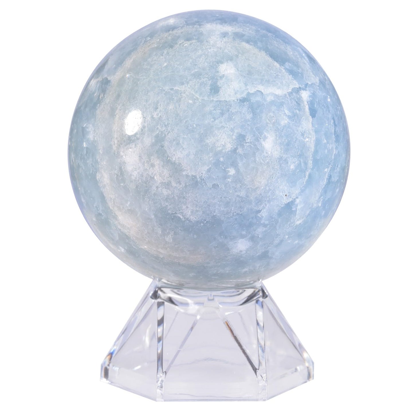 Sportmusies Natural Blue Celestite Stone Sphere with Acrylic Stand, Polished Crystal Ball Decoration for Home & Office