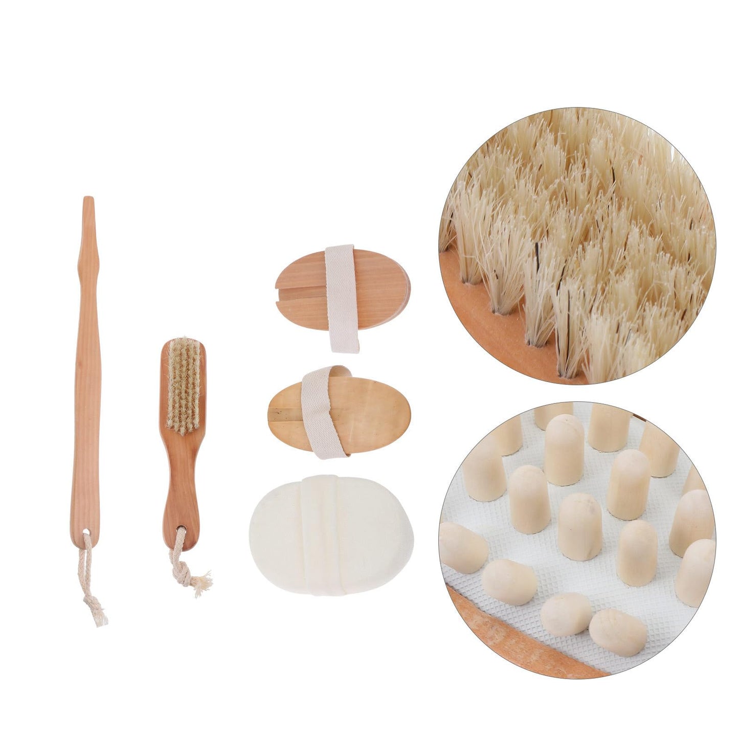 OSOLADY Natural Bath Brush Set with Long Handles Exfoliating Scrub Brush Foot Pumice for Hard Skin Callus Removal Household Shower Kit for Travel and Daily Use
