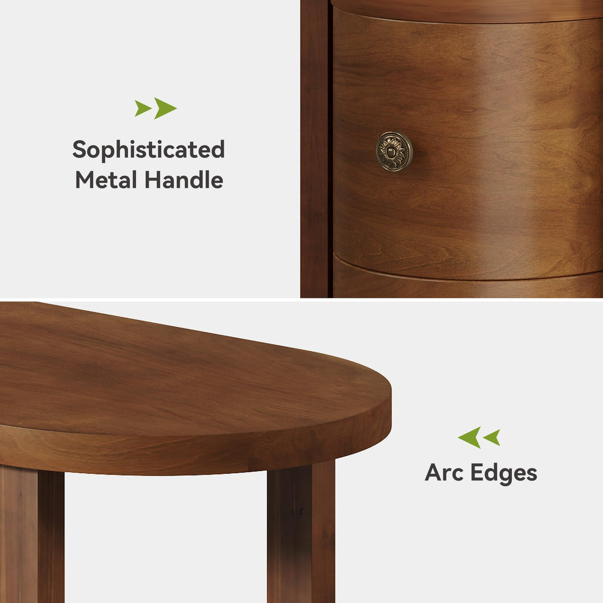 LITTLE TREE Solid Wood End Table with 2 Drawers & Open Shelf, No Assembly Required Side Table for Living Room, Vintage Brown Couch Side Tables, Slim Bedside Table Nightstand for Bedroom