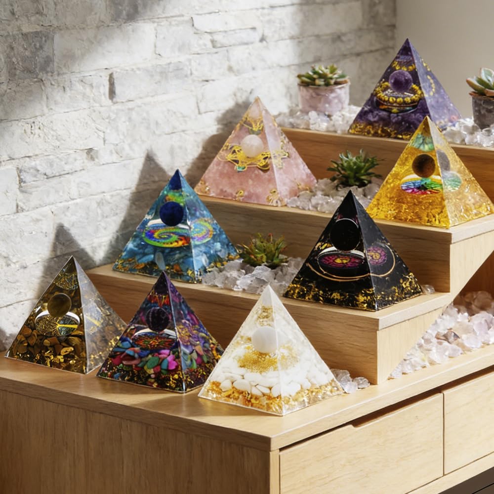 2inches Pyramid Decor Natural Crystal Energy Generator Pyramid Chakra Energy Crystal Pyramid Yoga Meditation Tool for Home Decoration Fengshui Ornaments Gift(2 inches-7 PCS)