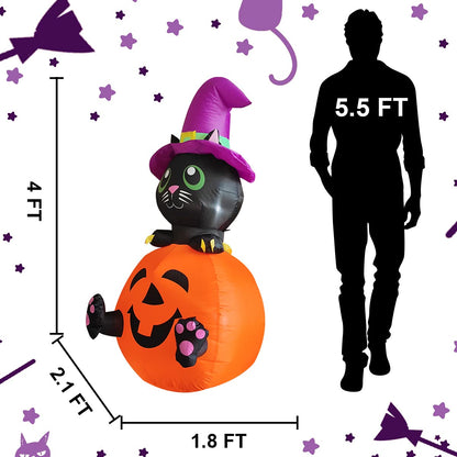 Poptrend Inflatable Halloween Decorations,4.0 FT Inflatable Black cat & Pumpkin Outdoor Halloween Blow Up Yard Decorations Internal LED Lights Holiday Decorations Home Garden