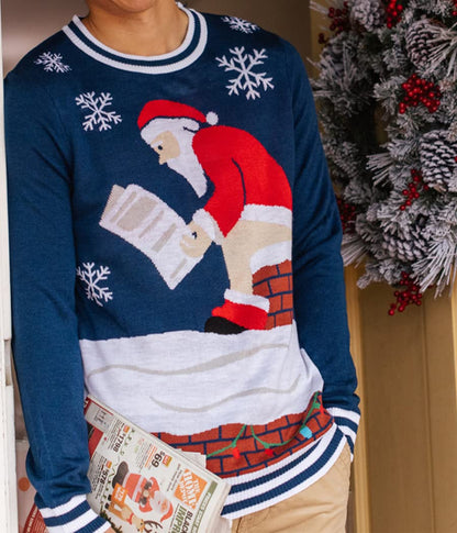 Tipsy Elves Men's Ugly Christmas Sweaters - Funny Christmas Sweaters for Men - Fun Holiday Pullovers - Men's Hilarious Blue Pooping Santa Claus Ugly Christmas Sweater Size X-Large