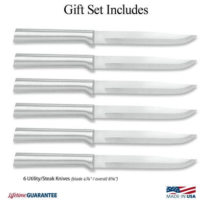 Rada Cutlery Six Utility/Steak Knives Gift Set (S06), 6-Piece Knife Set with Quick Edge Sharpener (R119), Stainless Steel Blades, Silver Handle