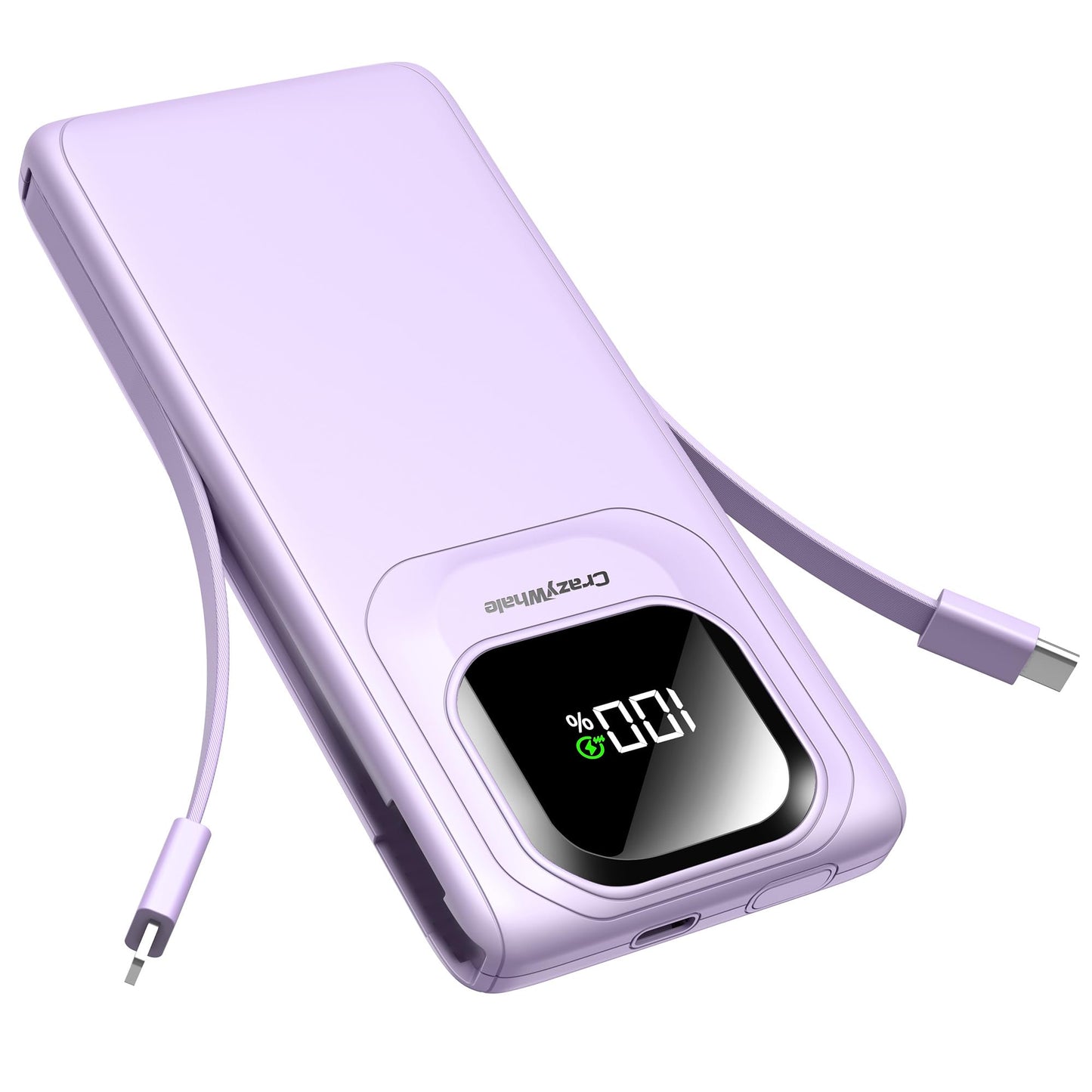 Portable Charger with Built-in Cables,22.5W Super Fast Charging Power Bank Slim Phone Charger,10000mAh Travel Battery Pack Battery Bank with Smart LED Display for iPhone, Android & USB-C Devices
