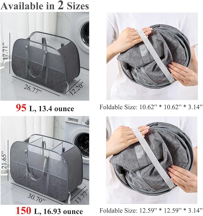 95L Collapsible Laundry Basket, Foldable Pop-Up Hamper