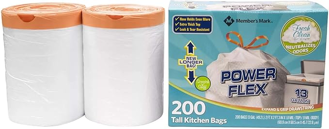 Members Mark 13 Gal Power Flex, Leak Protection, Tall Kitchen Simple Fit