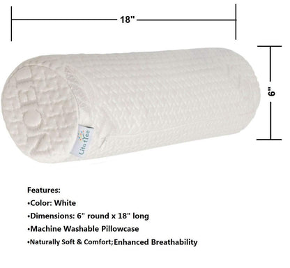 Comfort Memory Foam Neck Roll and Cervical Bolster Round Pillow with Removable Washable Soft Cover for Spine and Neck Back Lumbar Leg Vertebra Support (18x6 inch Pillow)