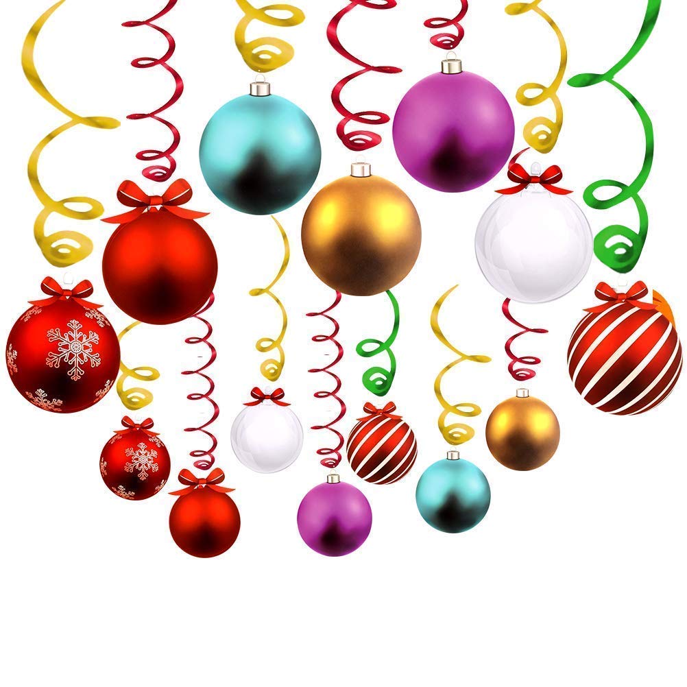 MAFENT Christmas Decorations Ceiling Hanging Swirls & Spiral Streamers for Home, Office, School - 16 Swirls, 14 Spirals - Plastic & Paper - Christmas, Festival, Party Decor