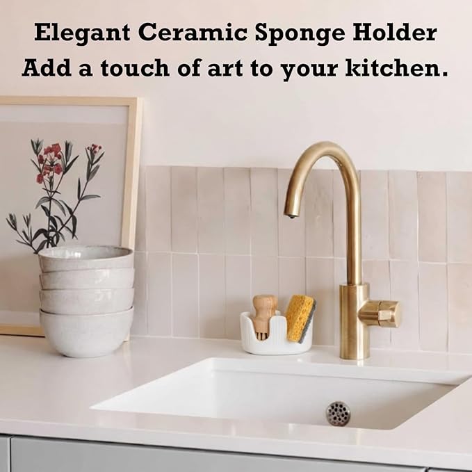 Ceramic Sponge Holder, 2-Slot Dish Sponge Holder
